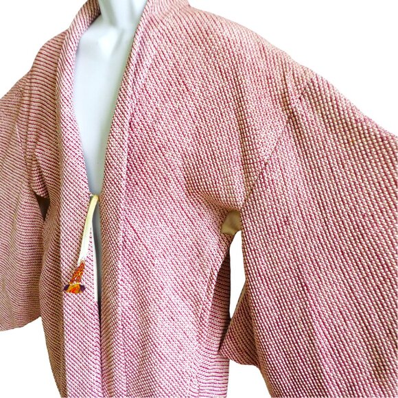 Japanese Kimono Ethnic Hand Crafted Embossed Lining Red White 3D Textured Tie - Picture 4 of 10